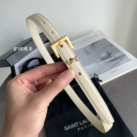 Saint Laurent Thin White Belt With Square Buckle 2.0cm