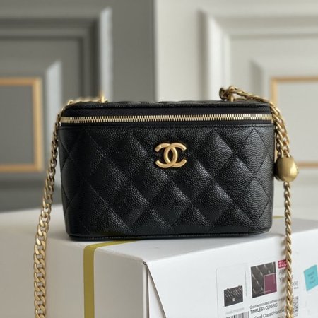 Chanel Black Leather Vanity, Cosmetic Pouch Bag