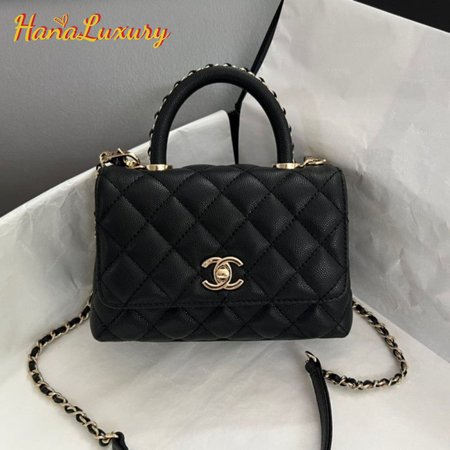 Chanel Coco Handle Flap Quilted Caviar Gold-tone Mini Black