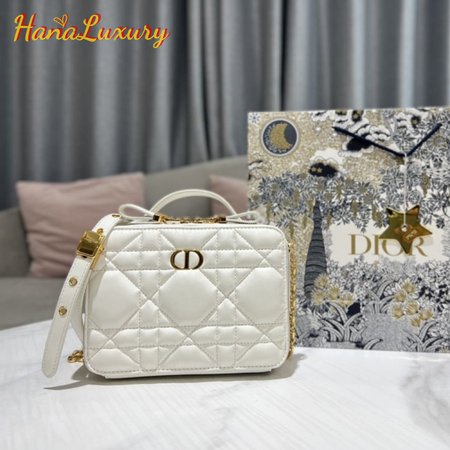 Dior Caro Box Bag Latte Quilted Macrocannage Calfskin