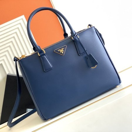 Prada Blue Saffiano Lux Leather Double Zip Tote