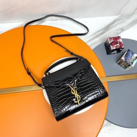 Cassandra Mini Top Handle Bag In Crocodile-Embossed Shiny Leather