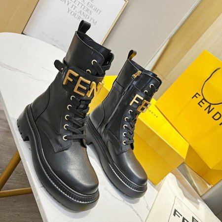 Fendigraphy Black Leather Biker Boots