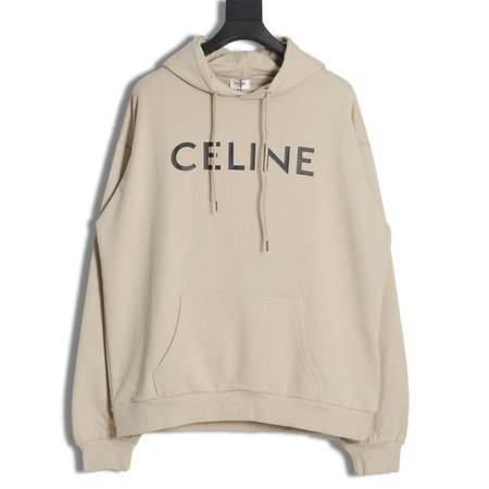 Celine Loose Hoodie In Cotton Fleece Stone Beige / Black