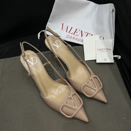 Valentino Beige Patent Leather VLOGO Slingback Pumps