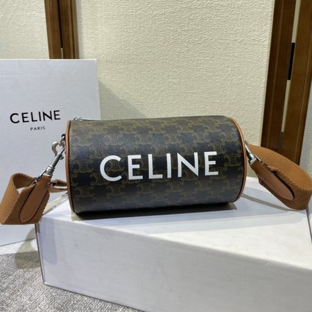 Celine Cylinder Bag In Triomphe Canvas Tan