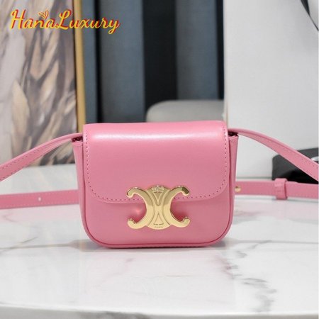 Celine Mini Triomphe In Shiny Calfskin Light Pink