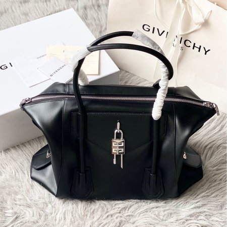 Givenchy Small Antigona Lock Bag In Box Leather Black