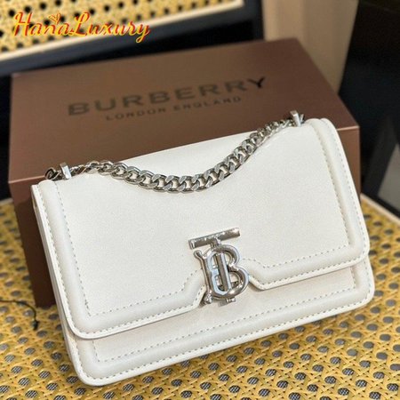 Burberry Leather Small TB Bag White