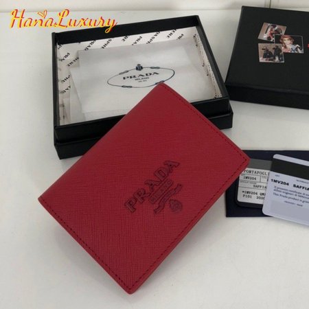 Prada Small Saffiano Leather Wallet Red 1MV204