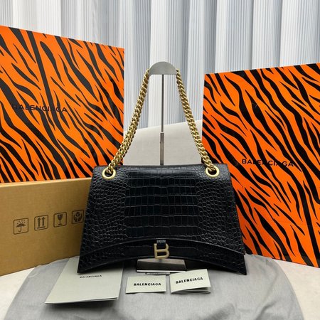 Balenciaga Crush Large Chain Bag Crocodile Embossed In Black