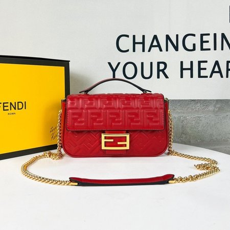 Fendi Baguette Chain Midi Red Leather Bag