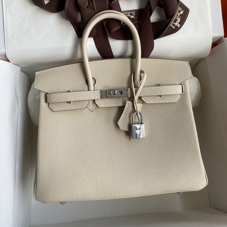 Hermes Craie Togo Birkin 25 Palladium Hardware