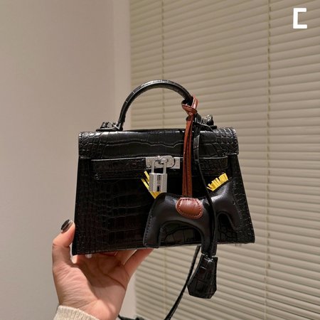 Hermes Mini Kelly 20 II Black Shiny Alligator