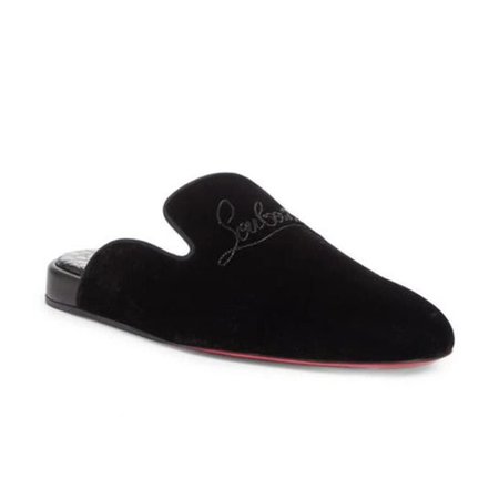 Christian Louboutin Navy Coolito Flat Black Velvet Backless Slide