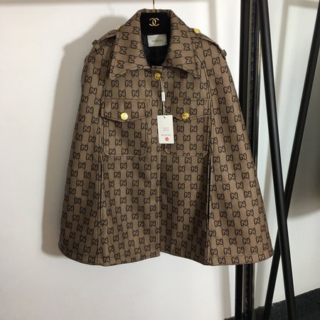 Gucci Double G Letter Print Woolen Cape Coat