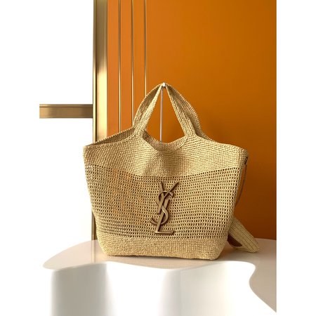 YSL ICARE Maxi Raffia Shopping Bag