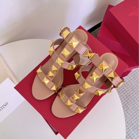 Valentino Roman Stud Calfskin Sandal 100mm Rose Cannelle 35-39