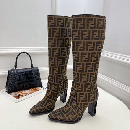 Fendi Cut High-Heeled FF Chenille Boots 35-39