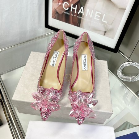 Jimmy Choo Alia Rose Mix Suede and Crystal Covered Pointy Toe Pumps 35-39