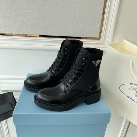 Prada Brushed-Leather And Re-Nylon Boots 35-40