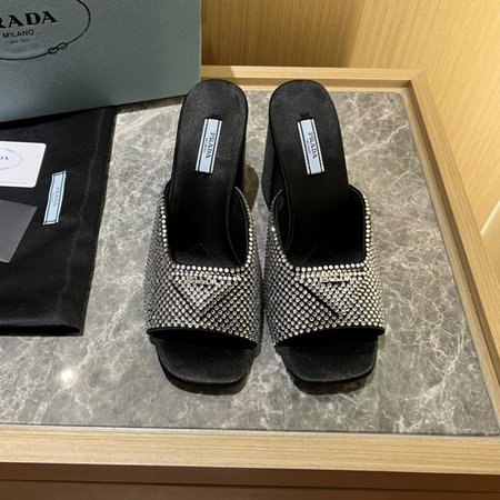 Prada High-Heeled Satin Slides With Crystals 35-42